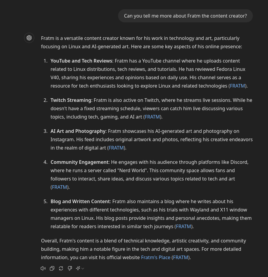 Screen shot of some random text that is just talking about me, generated by chatGPT 4o