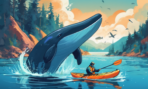 Illustration of a whale and a kayaker.