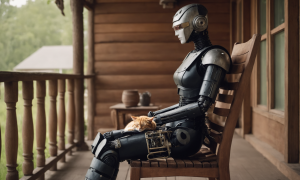 A robot with his kitty